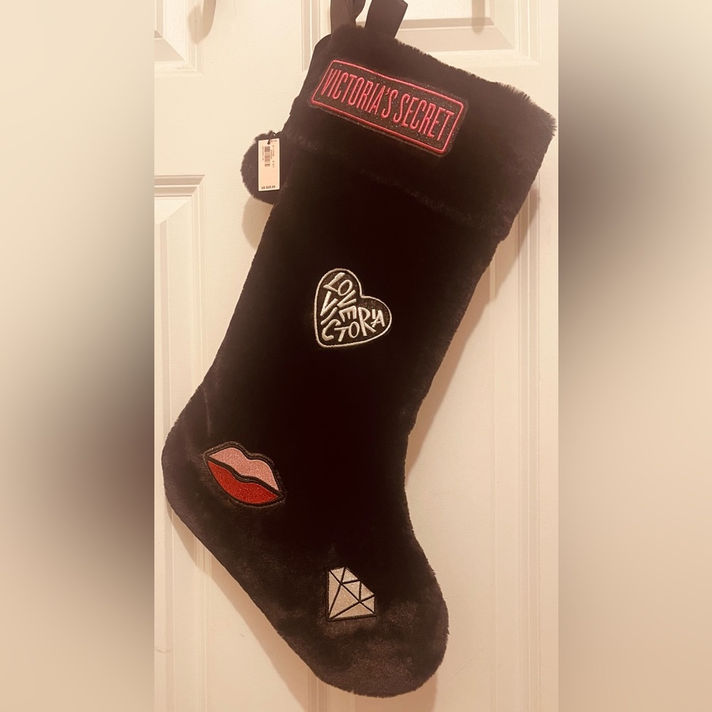 Victoria’s Secret Festive & Fashionably Holiday Furry Stocking with cute patches